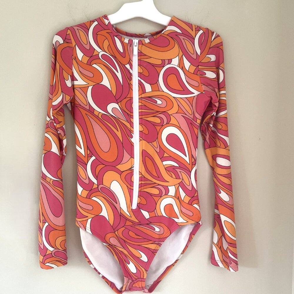 Michael Michael Kors Rashguard One Piece Swimsuit, Pink Multi, Size 6